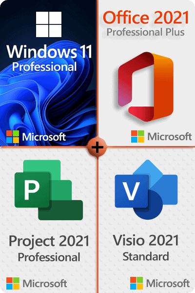 Microsoft Visio 2021 Standard + Microsoft Project 2021 Professional + Microsoft Office 2021 Professional Plus + Microsoft Windows 11 Professional Lizenz für 3 PC