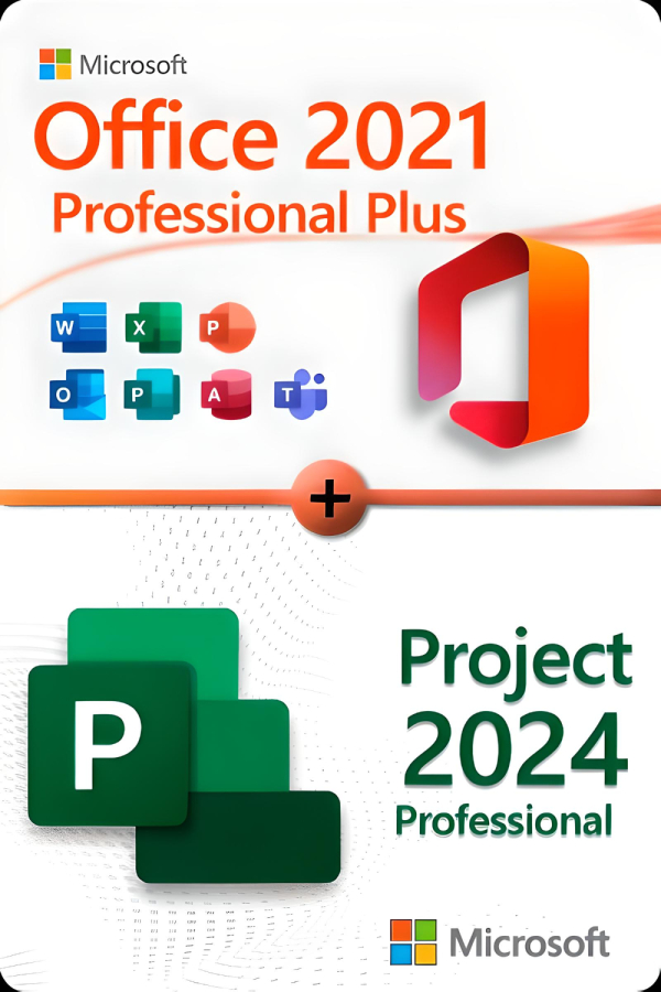 Microsoft Office 2021 Professional Plus + Microsoft Project 2024 Professional Lizenz für 3 PC