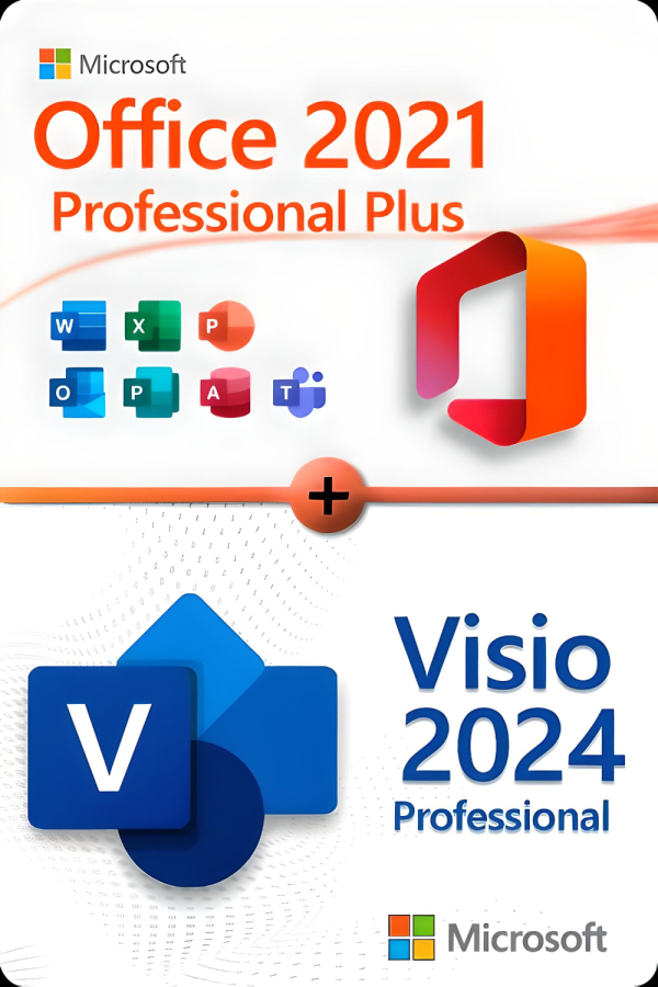 Microsoft Office 2021 Professional Plus + Microsoft Visio 2024 Professional Lizenz für 3 PC