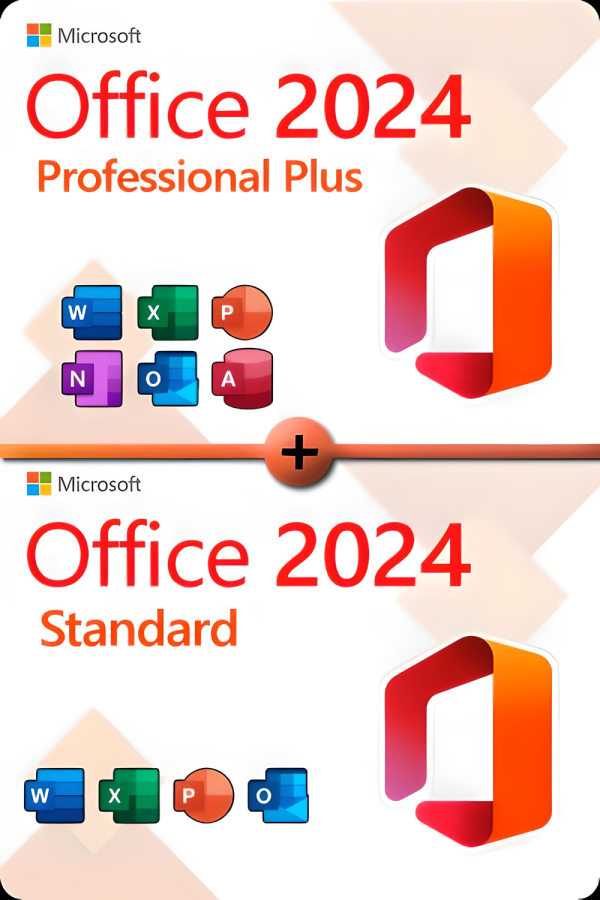 Microsoft Office 2024 Standard + Microsoft Office 2024 Professional Plus für 3 PC