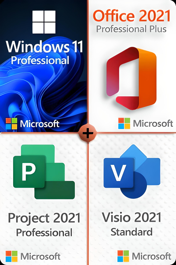 Microsoft Windows 11 Professional + Project 2021 Professional +Microsoft Office 2021 Professional + Visio 2021 Standard Lizenz für 3 PC