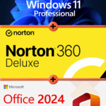 Norton 360 Deluxe + Microsoft Windows 11 Professional + Microsoft Office 2024 Professional Plus Lizenz für 3 Geräte