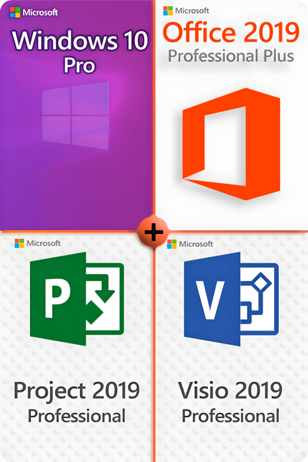 Microsoft Visio 2019 Professional + Microsoft Project 2019 Professional + Microsoft Office 2019 Professional Plus + Microsoft Windows 10 Professional Lizenz für 3 PC