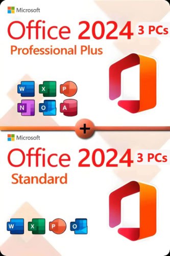 Microsoft Office 2024 Standard + Microsoft Office 2024 Professional Plus für 3 PC