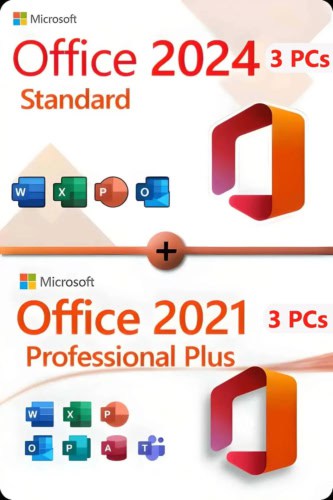 Microsoft Office 2024 Standard + Microsoft Office 2021 Professional Plus für 3 PC