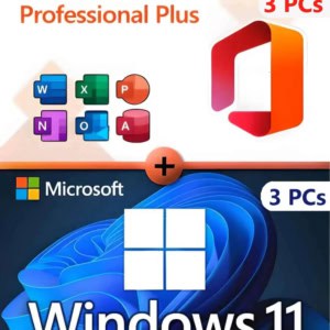 Microsoft Office 2024 Professional Plus + Microsoft Windows 11 Professional Lizenz für 3 PC