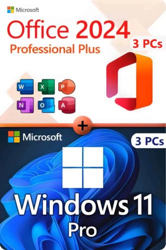 Microsoft Office 2024 Professional Plus + Microsoft Windows 11 Professional Lizenz für 3 PC