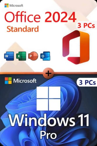 Microsoft Office 2024 Standard + Microsoft Windows 11 Professional für 3 PC