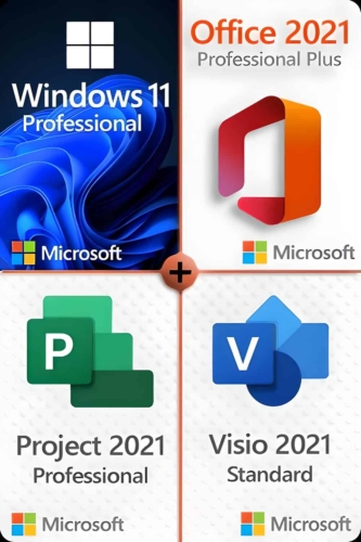 Microsoft Windows 11 Pro + Microsoft Office 2021 Pro Plus + Microsoft Project 2021 Pro + Microsoft Visio 2021 Standard Lizenz für 3 PC